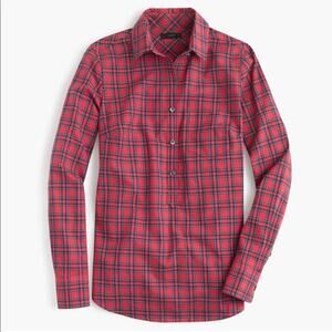 J. Crew Red Tartan Plaid Long-sleeved Button Up With Collar Shirt Size 2